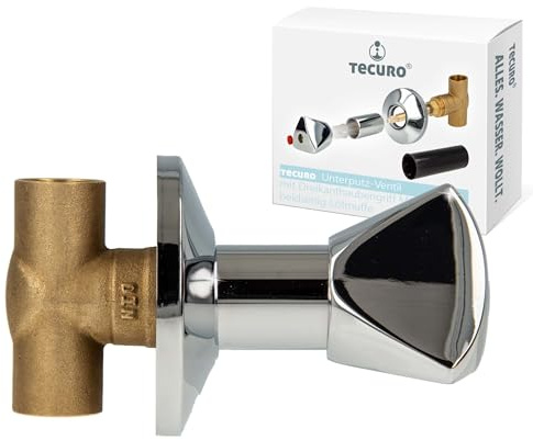 tecuro UP-Ventil Lötmuffe 15 mm mit rotem Dreikanthaubengriff aus Messing für Trinkwasser