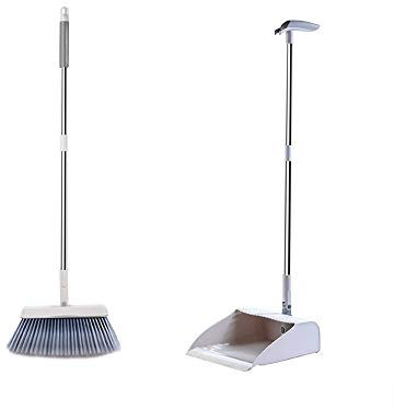 LHTCZZB Magnet Upright Folding Storage Broom and Dust Pan Set Cleaning Tool Plastic + Stainless Steel Material Suitable for Household Bedroom Kitchen Bathroom Soft Broom (White)