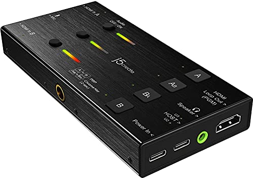 j5create Carte de capture vidéo en direct - Double HDMI vers USB-C, prend en charge l'enregistrement vidéo et audio 1080p 60 Hz, idéal pour PC Xbox Playstation Android Game Streaming en direct (JVA06)