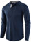 Mens Henley Shirt Long Sleeve Button Collarless Henley Tops Casual Smart Slim Fit Solid Color Waffle Grandad Shirts 3 Buttons Grandad Collar Classic Lightweight Basic Top Plain Blue L