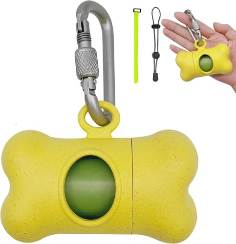 SHAOUMAN Porta sacchetti per la cacca del cane Dispenser per sacchetti per la cacca del cane con 3 attacchi per cani a passeggio al guinzaglio(1 supporto 15 sacchetti,Giallo)