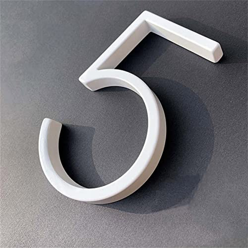 3D Floating White House Plaque Numbers 0-9 Doorplate Letters AB 5 Inch Metal Address Dash Sign Plate Zinc Alloy Lacquered Screw Mounted Outdoor Yard Street Door Home Mailbox Exterior Signage (5)