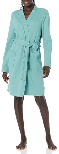 Amazon Essentials Peignoir Long en Tissu Nid D’Abeille Léger (Grandes Tailles Disponibles) Femme, Bleu Sarcelle, S
