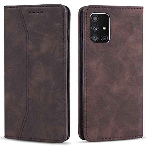 OKZone Kompatibel mit Samsung Galaxy A71 4G Hülle, Magnet Leder Tasche Handyhülle, Kartenfächer Schutzhülle, [Premium PU Leder] Flip Klappbare Stoßfeste Magnetische Standfunktion (Braun)