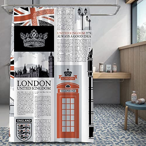 Musihy Duschvorhang 150, Duschrollo für Badewanne Farbig Englische Zeitung Badevorhang Extra Lang