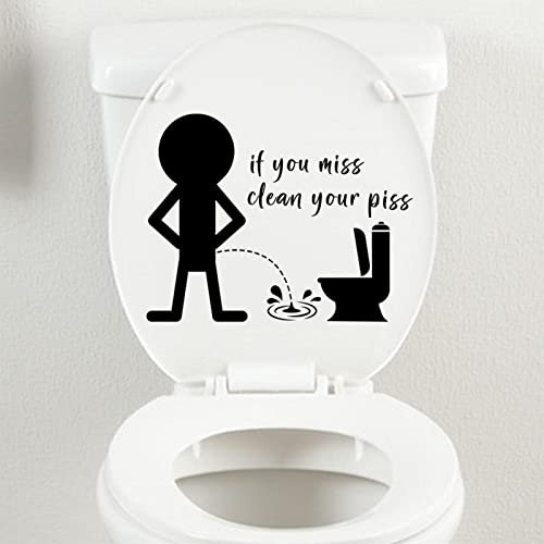 If You Miss Clean Your Piss Funny Toilet Stickers, Waterproof Vinyl Wall Art Sign Decor, Removable Toilet Seat Quote Murals for WC Restroom Door Seat Bathroom Decoration