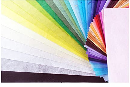 50 Mulberry Paper Sheets Plain Colors Origami Design Craft Hand Made Art Tissue Japan Washi Card Making Decoupage (Assorted)