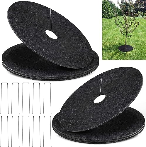 LZMDISU 8 Pack Non-Woven Tree Mulch Ring, 16.5 Inch Degradable Tree Weed Barrier Mat, Reusable Tree Protector Mat for Weed Control Root Protection
