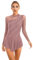 CHICTRY Eiskunstlauf Kleider Damen Langarm Strass Glitzer Rollschuhkleid Mesh Spleiß Ballettkleid Cut Out Gymnastikbody Mit Wickelrock Dancewear Altrosa M