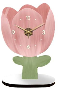 perfk Tischuhr, Dekoration, analoge Uhr, tickt Nicht, geräuschlos, Tischdekoration, Kaminuhr für Regale, Nachttische, Büro und Zuhause, Tulpe