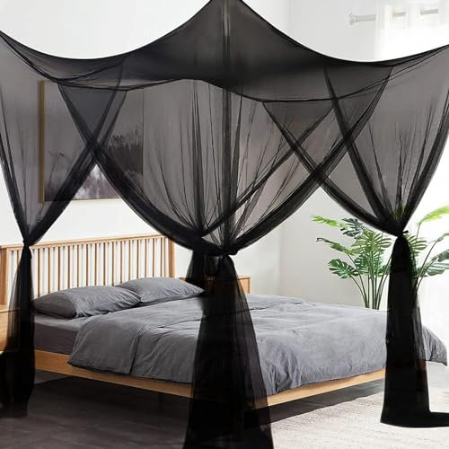 Liemuao Moskitonetz, großes quadratisches Moskitonetz für Einzel- und Doppelbetten, Moskitonetz aus Polyester, Moskitonetz zum Aufhängen für drinnen und draußen (schwarz)