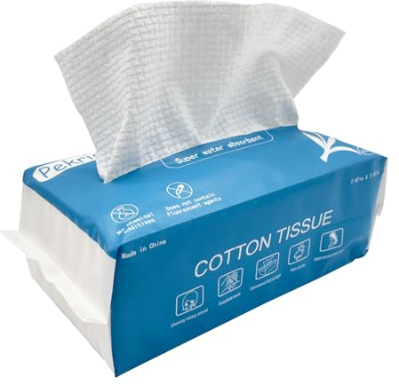 Lingettes pour le visage en coton, lingettes jetables pour le visage en tissu ultra doux nettoyant en profondeur, tissu non tissé non pelucheux pour les peaux sensibles,paquet de 1