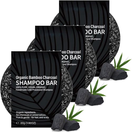 Graues Haar umkehren Bar - Bambuskohle Schwarze Seife für Graues Haar, Anti Gray Bar - Organische Haarverdunkelungs Shampoo Bar Haarwurzel Weißes Haar Abdeckung Graues Haar-Reverse-Bar (3 Stück)