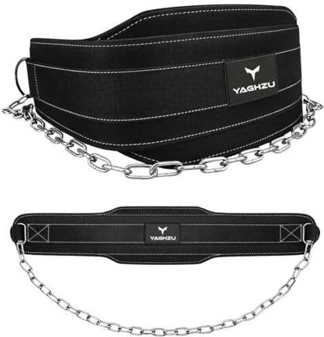 YAGHZU Dip Belt with Chain – Weighted Pull Up Belt, Dip Weight Belt, Weightlifting Belt for Pullups, Squats, and Dips, Belt Squat Attachment Ideal Weight Belt for Pullups, Weightlifting, and Gym Workouts (Black)