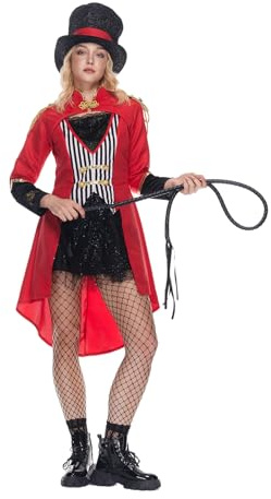EraSpooky Kostüm Zirkusdirektor für Damen Rot, Schal, Socken und Zylindermütze Karneval, Mottopartys