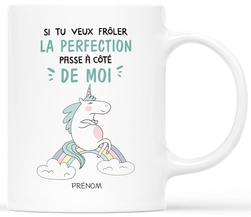 𝗖𝗔𝗗𝗘𝗔𝗨 𝗣𝗟𝗨𝗦 Mug Personnalisé Prénom - Tasse Licorne Si Tu Veux Frôler La Perfection - Mug Drole, Mug Humour, Tasse Humoristique, Mug Tasse Humour, Mug Rigolo, Mug Drole Homme