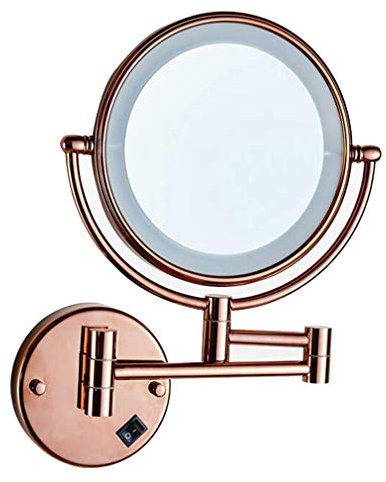Miroir de courtoisie de maquillage avec lumières, miroir de beauté mural double face grossissement 3X miroir de salle de bain miroir cosmétique extensible connexion câblée, or rose(Rose Gold)