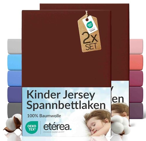 etérea Jersey 2er Set Spannbettlaken 80x160cm - 80x180cm Bordeaux bis 20 cm Höhe - 100% Baumwolle Spannbetttuch Oekotex - Kinder Doppelpack Bettlaken 80x160 cm - 80x180 cm - Weinrot