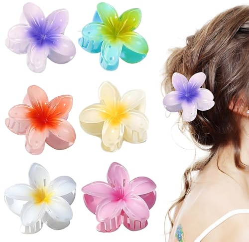GNALIA Pinza Pelo Flor Hawaiana - Paquete De 6 Unidades, Accesorios Para El Cabello En Colores Variados, Plumeria Para Cabello Grueso