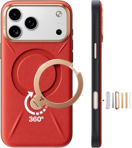 TORRAS Ostand Q3 VegSkin für iPhone 17 Pro Hülle(Nachhaltig Silikonleder) (360° Magnetischer Unsichtbarer Ständer) Premium Haptik Langlebig Hülle iPhone 17 Pro Case Edle Lederstruktur Rot