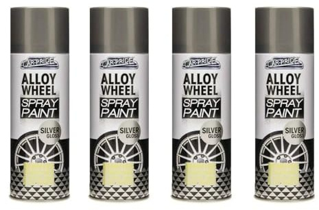 MSQUARE Alloy Wheel Spray Paint, Professional, Fast-Drying, Durable, Non-Cracking, Rust-Resistant, Smooth Even Coverage, Ideal for Car Rims, Steel & Aluminum Wheels, Silver, 400ml (Pack of 4)