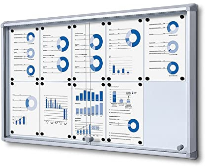 Schaukasten Schiebetür 10x A4 Innen | ESG Sicherheitsglas, B1 Brandschutz, Sicherheitsecken | silber, magnetische Rückwand, abschließbar | für Schule, Kita, Behörde, Wand-Montage, Schiebetüren