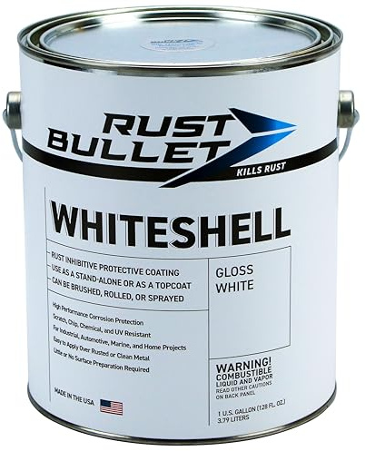 RUST BULLET WhiteShell - Gloss White - 1 Gallon - UV Resistant Rust Preventive Coating, Corrosion Control & Long-Lasting Protection for Metal