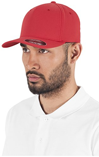 Flexfit 5 Panel Baseball Cap - Unisex Mütze, Kappe für Herren und Damen, einfarbige Basecap, rundum geschlossen - Farbe red, Größe S/M