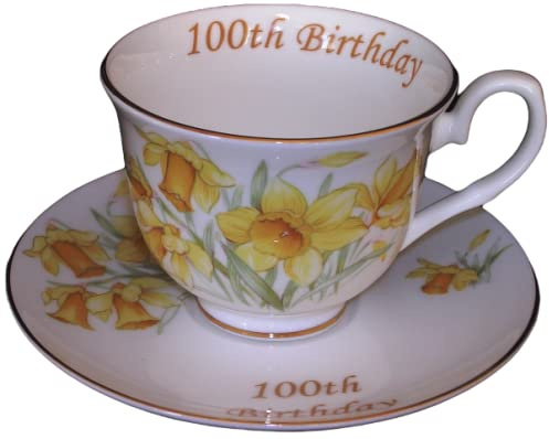 Lyndas Gifts 100th birthday gift Bone china cup and saucer in the Daffodil pattern