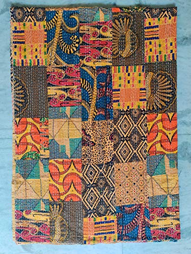 Bettüberwurf mit indischem Patchwork-Muster, für Doppelbett, Hand-Blockdruck, indische Baumwolle, aus Sari-Stoffen, Kantha-Handstich, Tagesdecke