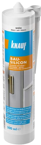 Knauf neutralvernetzendes Bau-Silicon zum Abdichten von Fugen im Innen- und Außen-Bereich – Allwetter-Silicon, Dicht-Masse für Fenster, Türen und Fassaden, 300-ml, Weiß