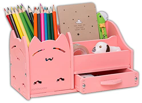 Multi-function Pot à crayons, Crayon créatif organisateur étudiant mignon papeterie titulaire bureau organisateur bureau stylo coupe crayon-chat rose 22x11x12cm(9x4x5inch)