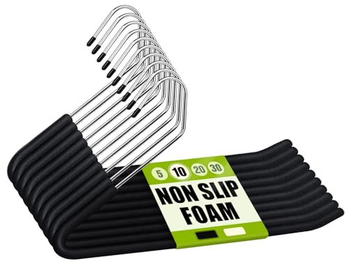 Spring Fever Open Ended Non Slip Sponge Padded Pants Hangers - Chrome Plating Foam Heavy Duty Space Saving Black 10