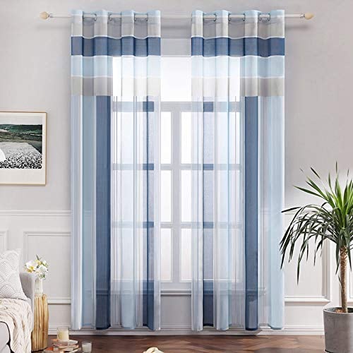 MIULEE Voile Vorhang Transparente Gardine Vorhänge Voile mit Ösen Dekorative Schlaufenschal Ösenschals Transparent Fensterschal Wohnzimmer Schlafzimmer 2er Set 140x145 cm Himmelblau und Dunkelblau