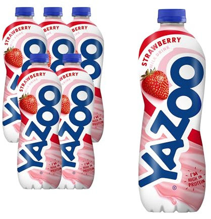 YAZOO Strawberry Milkshake Milk Drink, 1 Litre (Pack of 6) | Ready-To-Drink Flavoured Milk , High in Protein and Calcium, Lunchbox, School or Office