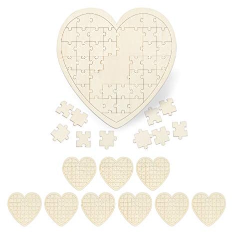 Relaxdays 2 x Herzpuzzle, XXL Gästebuch für Hochzeit, Taufe & Geburtstag, 49 Teile zum Beschriften, Holz, BxT: 45 x 45 cm, Natur