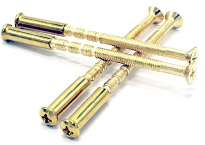 Brass finish Connecting Screws with Sleeves M4 x 60mm Length Snap-off adjustable for Door Handle (Pack of 4 Brass Connecting Screws)