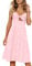 FANCYINN Robe Femmes sans Manches Boutonnee Floral Imprime Spaghetti Strap Button Down Robe Midi Rose S