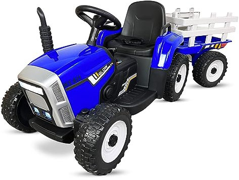 Pekecars Tractor Eléctrico para Niños Blow Truck 12V. Tractor Infantil Azul con Ruedas Caucho y Mando de Control Parental