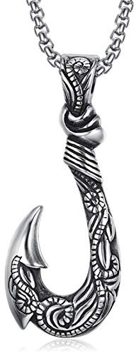 FOOSKOO Men's Necklaces Men's Necklaces Fish Hook Pendant Stainless Steel Titanium Steel Pendant with Chain with Gift Box