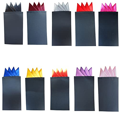 10 Pack Silk Men's Pre-Folded Pocket Squares Set, Prefolded Handkerchief For Wedding Party/Suit/Tuxedo PF-H-6