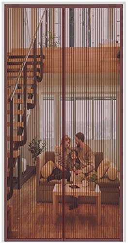 Magnet Fliegengitter Tür, 225x245cm (88.58x96.45in) Insektenschutz Automatisches Schließen Magnetvorhang ,Kinderleichte Klebemontage Ohne Bohren ,für Balkontür Terrassentür und Wohnzimmer-Braun
