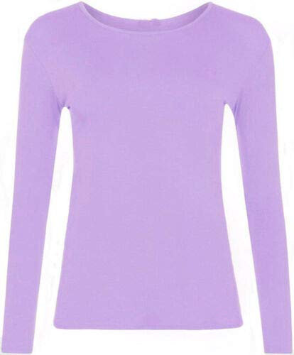 Hiffy Ladies Plain Long Sleeve T-Shirt Top Womens Plus Sizes UK 8-26 (Lilac, 20-22)