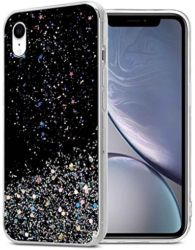 Cadorabo Hülle kompatibel mit Apple iPhone XR Rundumschutz TPU Silikon Case Mädchen Glitzer Strass Design Slim Kratzfest Weiche Gummi Bling Schutzhülle für Apple iPhone XR in Schwarz