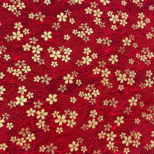 Jukway 1 LfM Baumwollstoff Meterware, 145cm breit, 100% Baumwolle Stoffe zum Nähen Bronzierendes Goldenes Blumen, Stoff Meterware Baumwolle Muster Quilten DIY Dekoration (Rot)