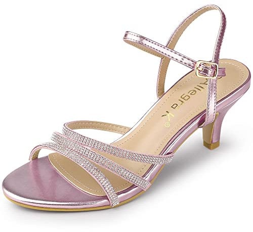 Allegra K Women's Ankle Strap Rhinestone Kitten Heel Sandals Pink 6 UK/Label Size 8 US