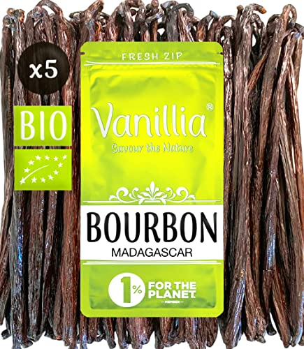 BIO - 5 XL Gousses de Vanille Bourbon de Madagascar - GRAND CRU 2025 - Gousse XL 15-18cm - FreshZIP Vanillia