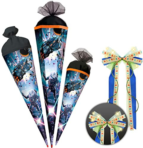 alles-meine.de GmbH Schultüte - Weltraum/Raumschiff - Space 35-85 cm Größe wählbar Zubehör Spitze - Zuckertüte - Tüllabschluß/Filzabschluß - eckig/rund - Jungen - k..