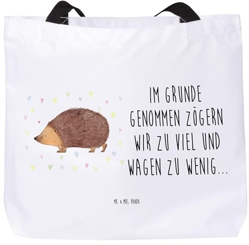 Mr. & Mrs. Panda Shopper Igel Herzen - Geschenk, Schultasche, Gute Laune, Kuss, Tiere, lustige Sprüche, Tiermotive, Strandtasche, Freizeittasche,