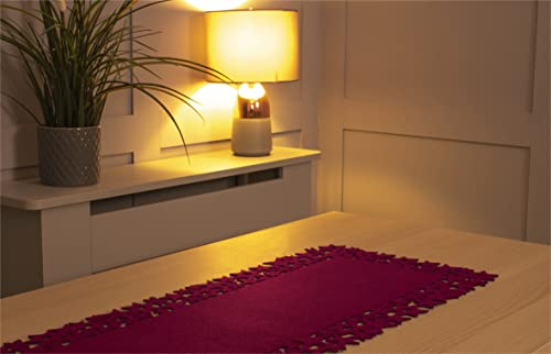 Rectangular Felt Table Runner with Openwork Star and Snowflake Design (Maroon)